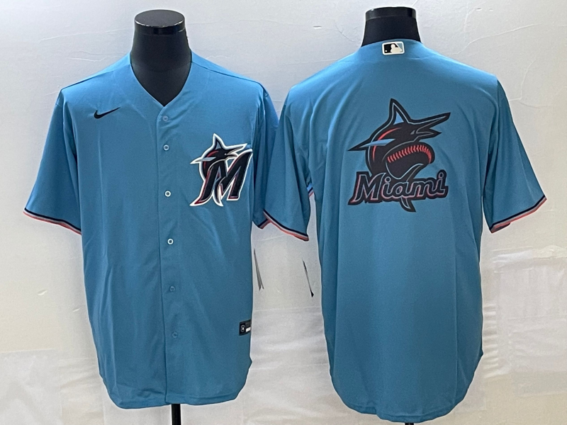 Men's Miami Marlins Blue Team Big Logo Cool Base Stitched Baseball Jersey